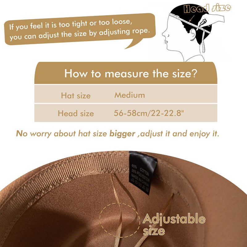 Gossifan Women's Felt Fedora Hat Wide Brim Panama Hats with Tassel-Khaki - Image 4